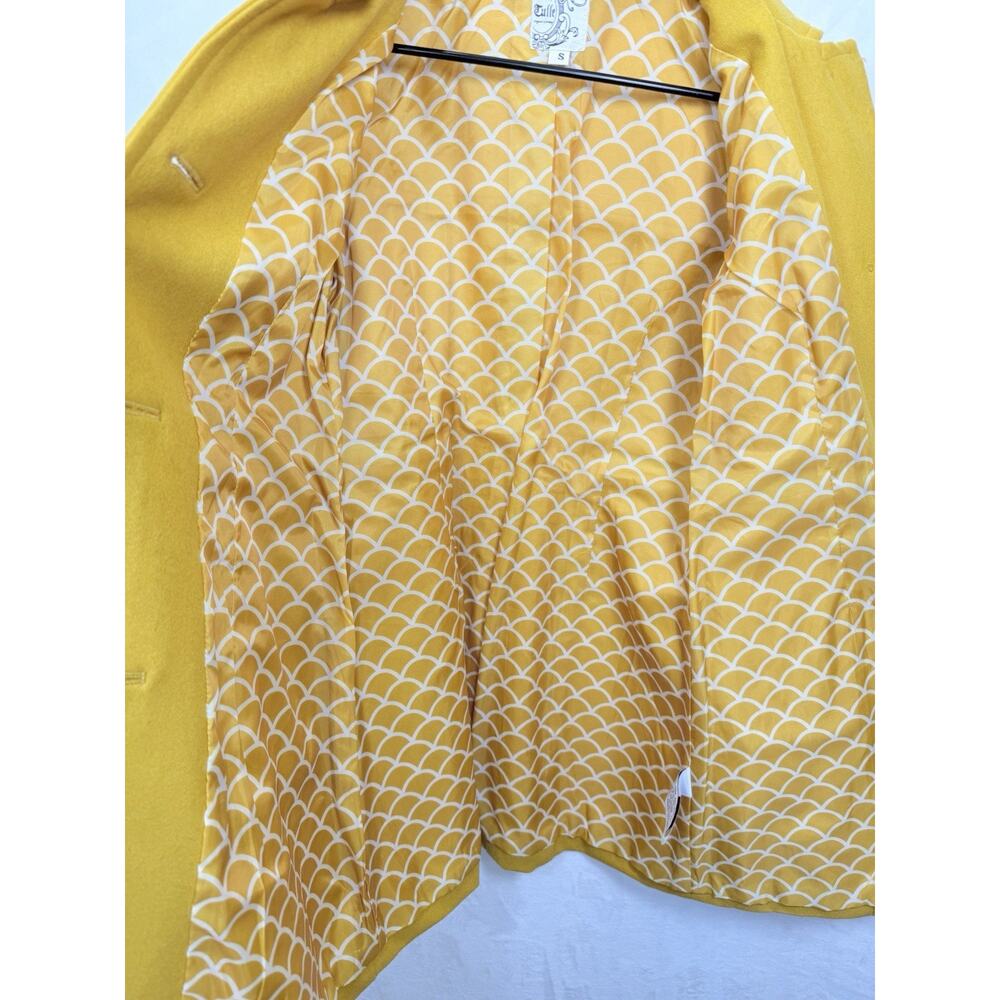 Tulle Anthropologie Pea Coat Women’s Sz S Retro 60s Wool Blend Mustard Jacket - Picture 5 of 11